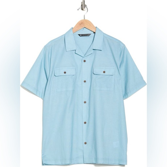 Travis Mathew Other - Travis Mathew Windy Bay Short Sleeve Dusty Blue Button-Up Shirt Size XL NWT